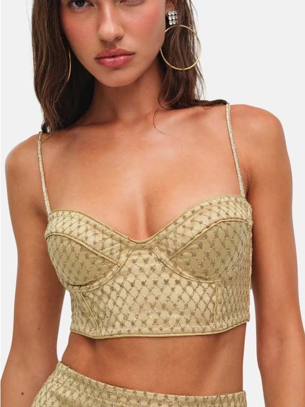 For Love & Lemons Gold Quilted Bustier Crop Top